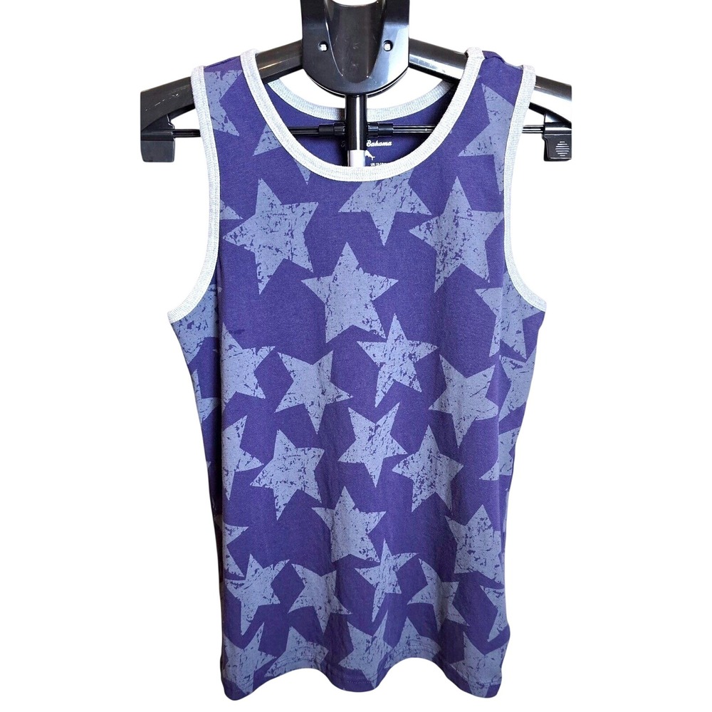 Tommy Bahama Youth Boys XL 14 Ringer Tank Top Purple‎ Blue Distressed Star Print